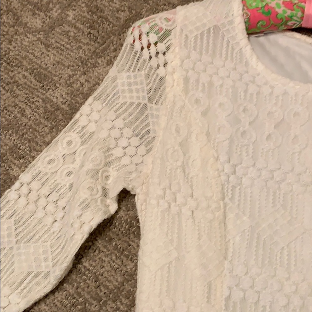 3/4 inch sleeve white lace dress - Picture 5 of 7